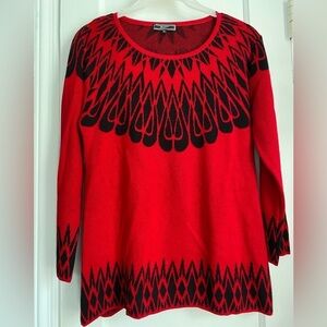 Red & Black Fair Isle Pattern Pullover Crewneck Long Sleeves Sweater, Sz: XL